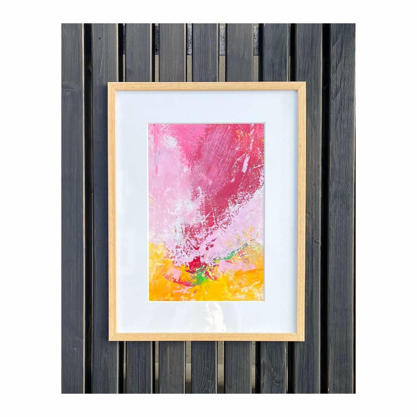 Morning Kiss - original abstrakt akrylmaleri i ramme med passepartout