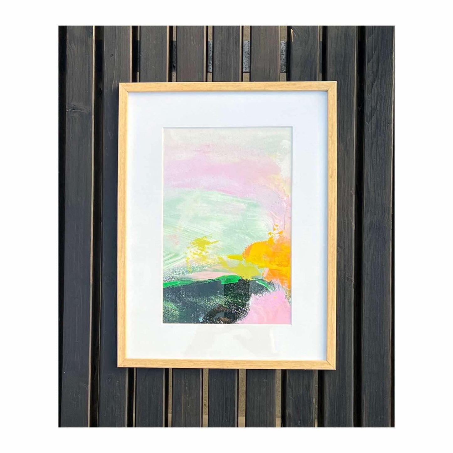 "Serene Horizons" - original abstrakt akrylmaleri i ramme med passepartout